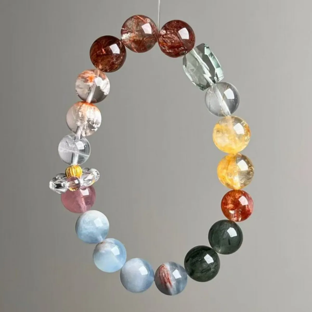 

Natural Citrine Bracelet, Amethyst, Red Glue Flower, Duobao Bracelet, Original Design