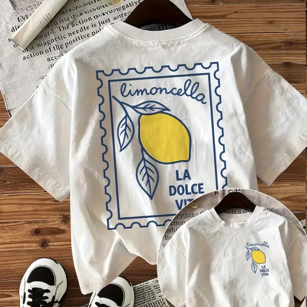 

Fashion Bright Lemon Print T-shirt Cotton Oversized Crew Neck Top Breathable Soft Short Sleeve Top Summer