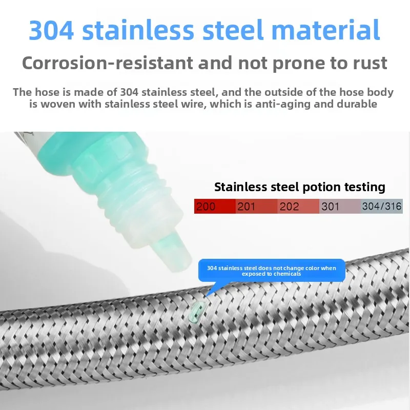 6 نقاط إلى 4 نقاط خرطوم محول 304 الفولاذ المقاوم للصدأ مضفر المعادن تمديد أنبوب إدخال المياه مع المواضيع الداخلية والخارجية