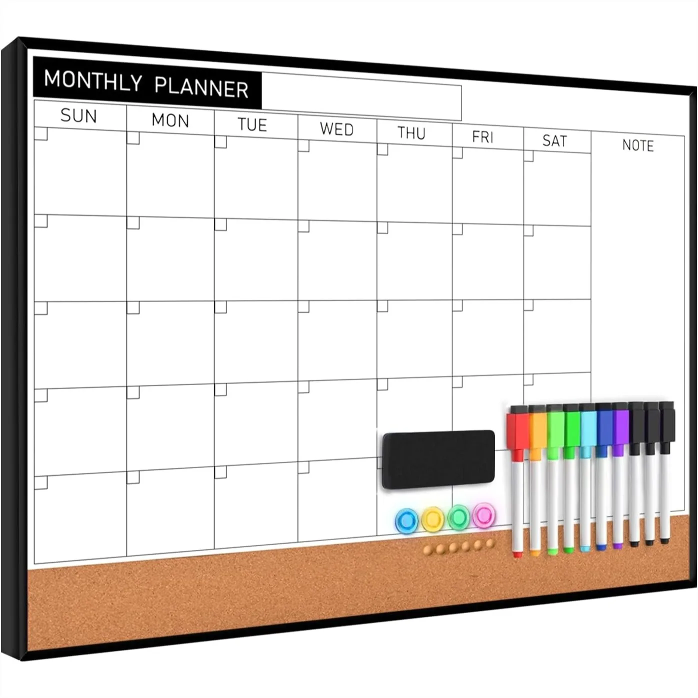 

Dry Erase Calendar Cork Board Combo 18x24 Inch, Magnetic Whiteboard with Aluminum Frame for Wall, Monthly Planner for Office