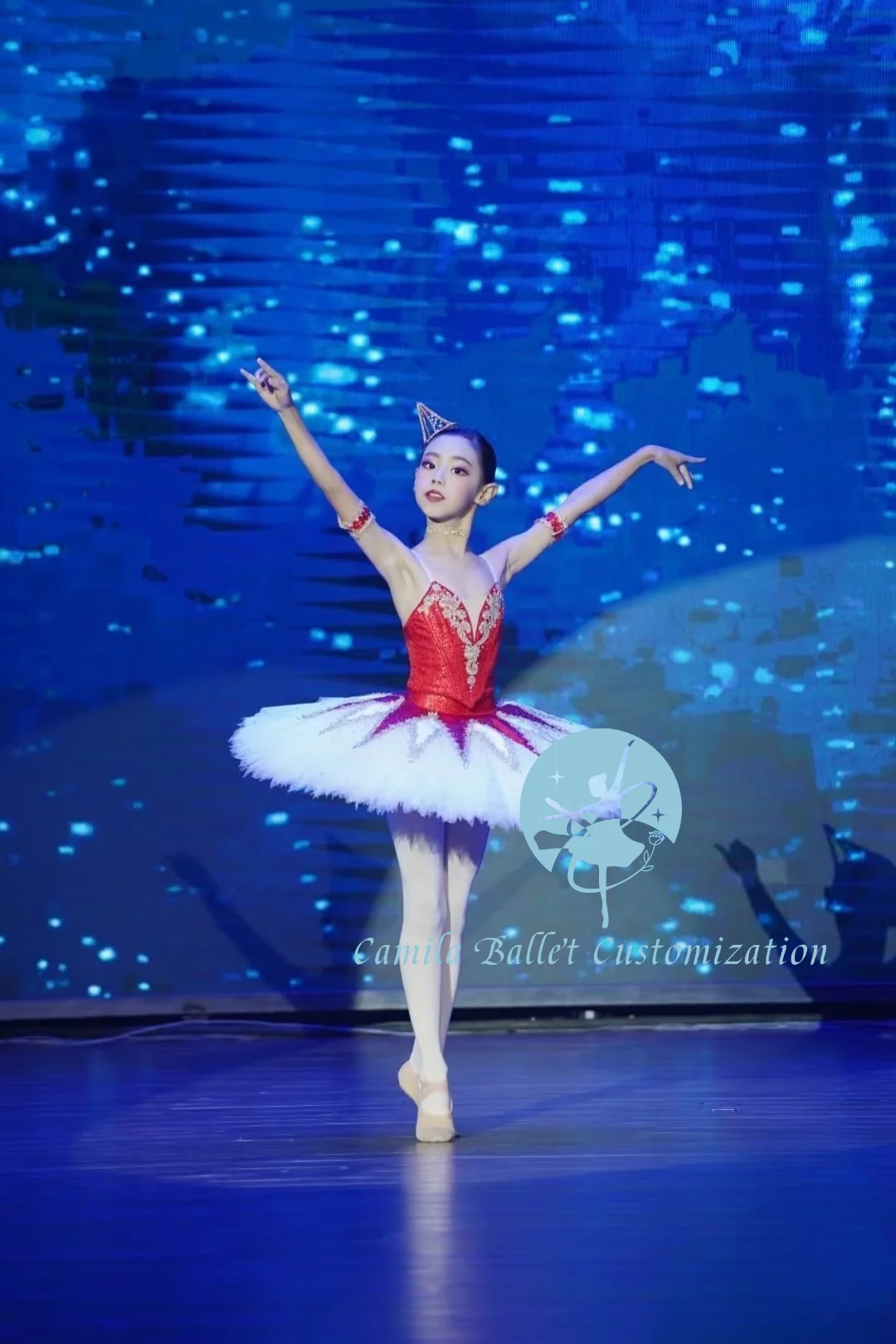 High-end custom red and white million-dollar clown ballet TUTU competition performance skirt adult and kids