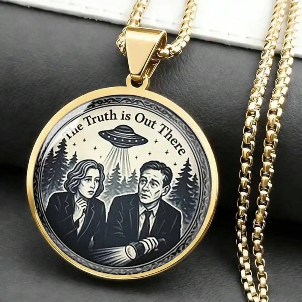 Personalized Trendy Retro Stainless Steel Y Drop Necklace for Women Flying Saucer Pendant Unique European American Style Jewelry