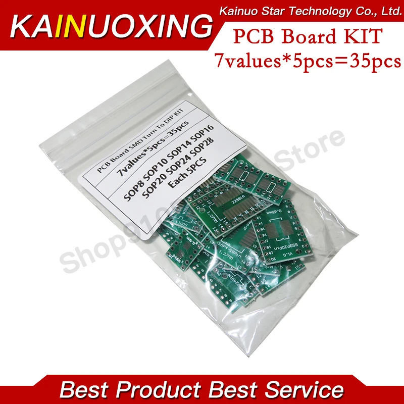 35pcs=7value*5pcs PCB Board Kit SMD Turn To DIP SOP MSOP SSOP TSSOP SOT23 8 10 14 16 20 24 28 SMT To DIP