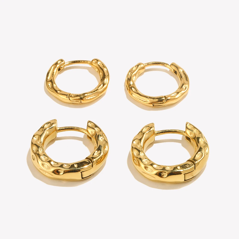 E.B.belle 2 sizes Chunky Thin Hammered Gold Plated Hoop Earrings For Women Vintage Jewelry Stainless Steel aretes para mujer