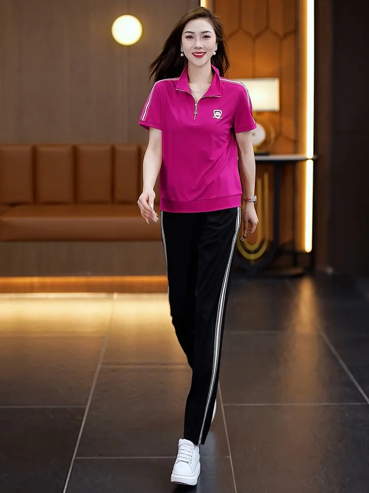 casual-sportswear-set-women-summer-2025-faionable-slimming-ort-sve-two-piece-suit-mom-sle-cotton-long-pants