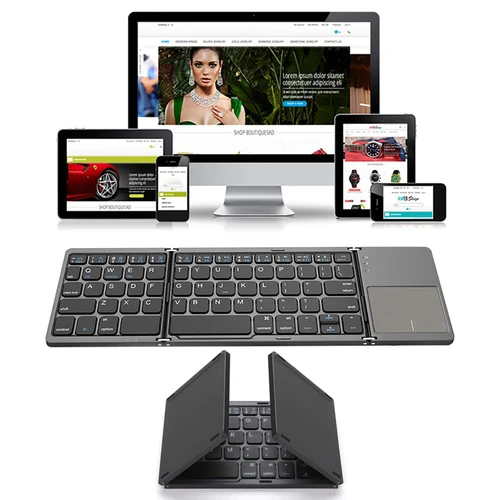 Teclado plegable portátil, Mini teclado inalámbrico Bluetooth con panel táctil para Windows, Android, IOS, tableta, ipad y teléfono
