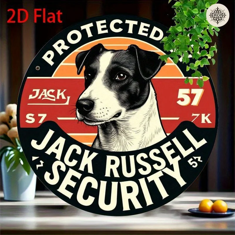 Letrero de aluminio retro de seguridad 2D plano, Jack Russell, decoración artística de pared 2D, placa de metal duradera a prueba de viento adecuada para exteriores