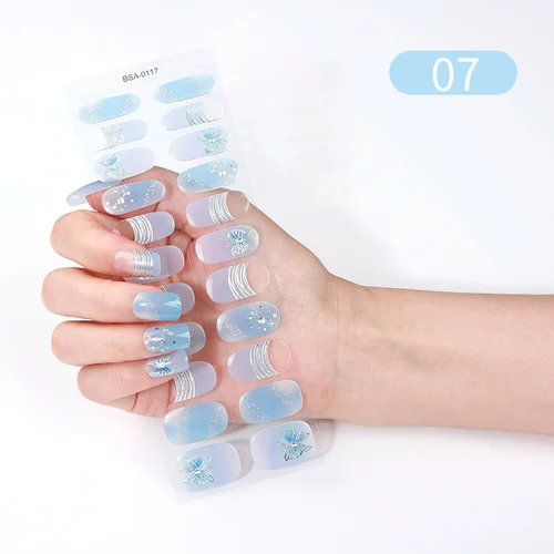 Imagen 2 del producto 22 Uds DIY pegatinas de uñas de Gel sin curado tiras de uñas de Color sólido de larga duración parche adhesivo deslizante calcomanía de cobertura completa manicura de uñas