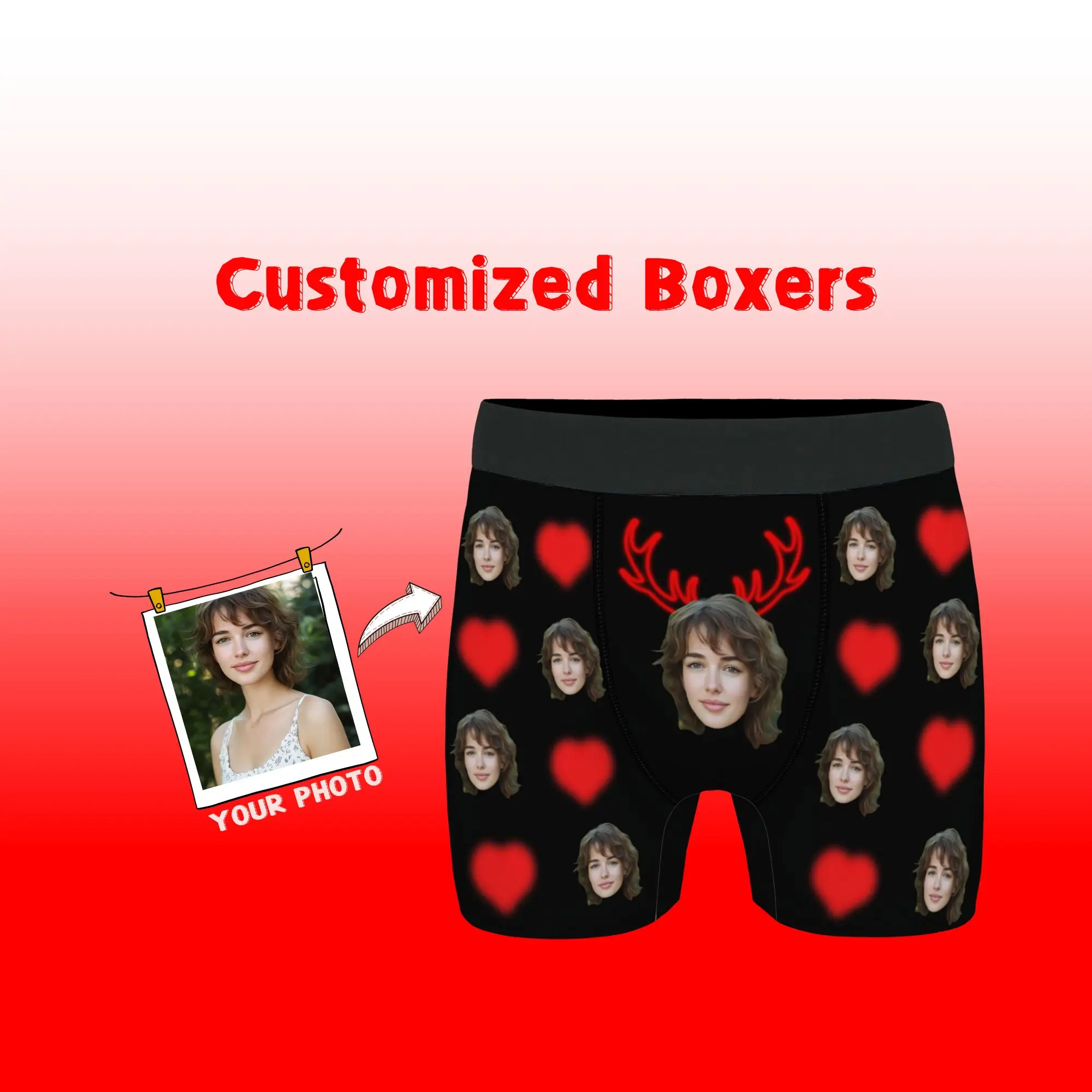 

Men's Custom Photo Underwear Personalized Face Print Romantic Evil Gift for Boyfriend Husband Anniversary & Date Night Surprise