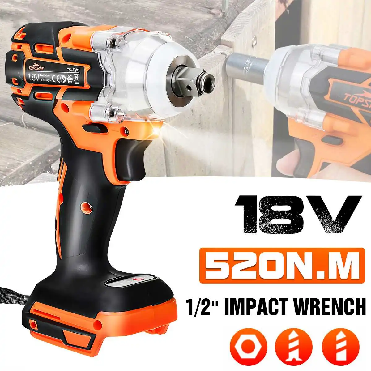 520N.M Electric Impact Wrench Brushless Cordless Wrench 1/2 inch Screwdriver Car Tires Repairing Tool for Makita 18V Battery