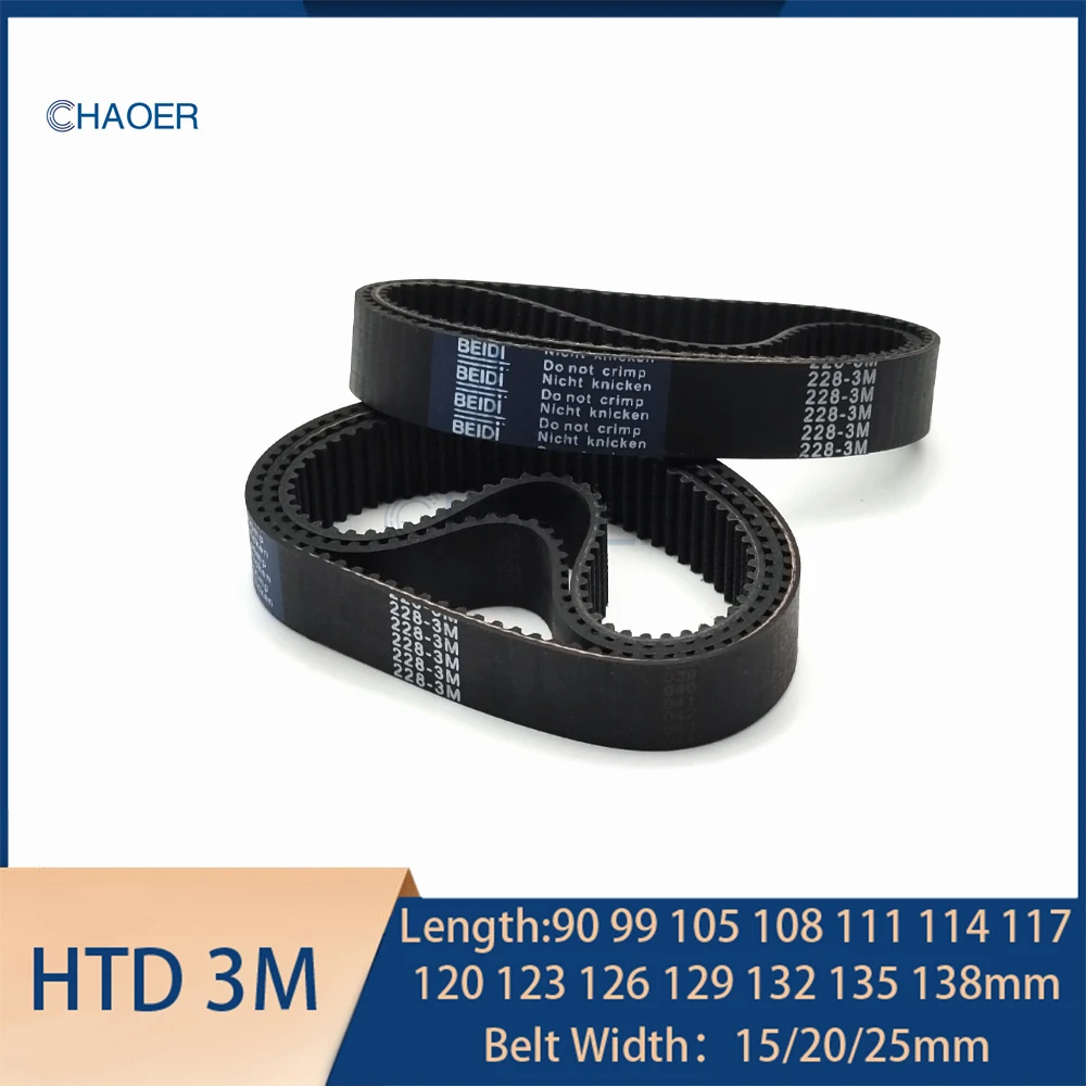 

HTD3M Rubber Timing Belt Length 90 99 105 108 111 114 117 120 123 126 129 132 135 138mm 3M Synchronous Belt 111-3M 120-3M 135-3M