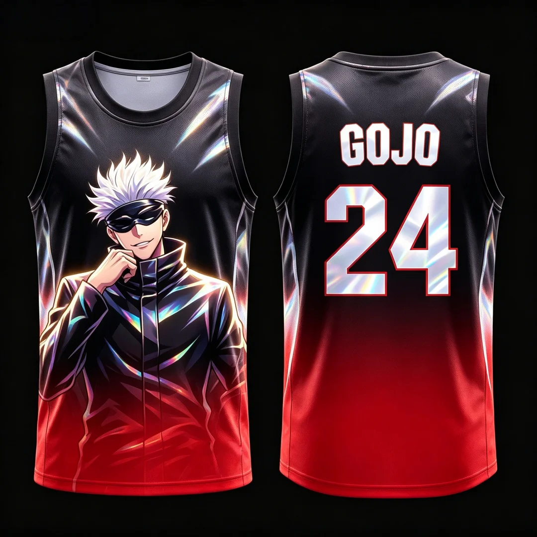 Jujutsu Kaisen Satoru Gojo Basketball Jersey 24 GOJO Holographic Number Sleeveless Tank Top Anime Streetwear Unisex Sports Vest