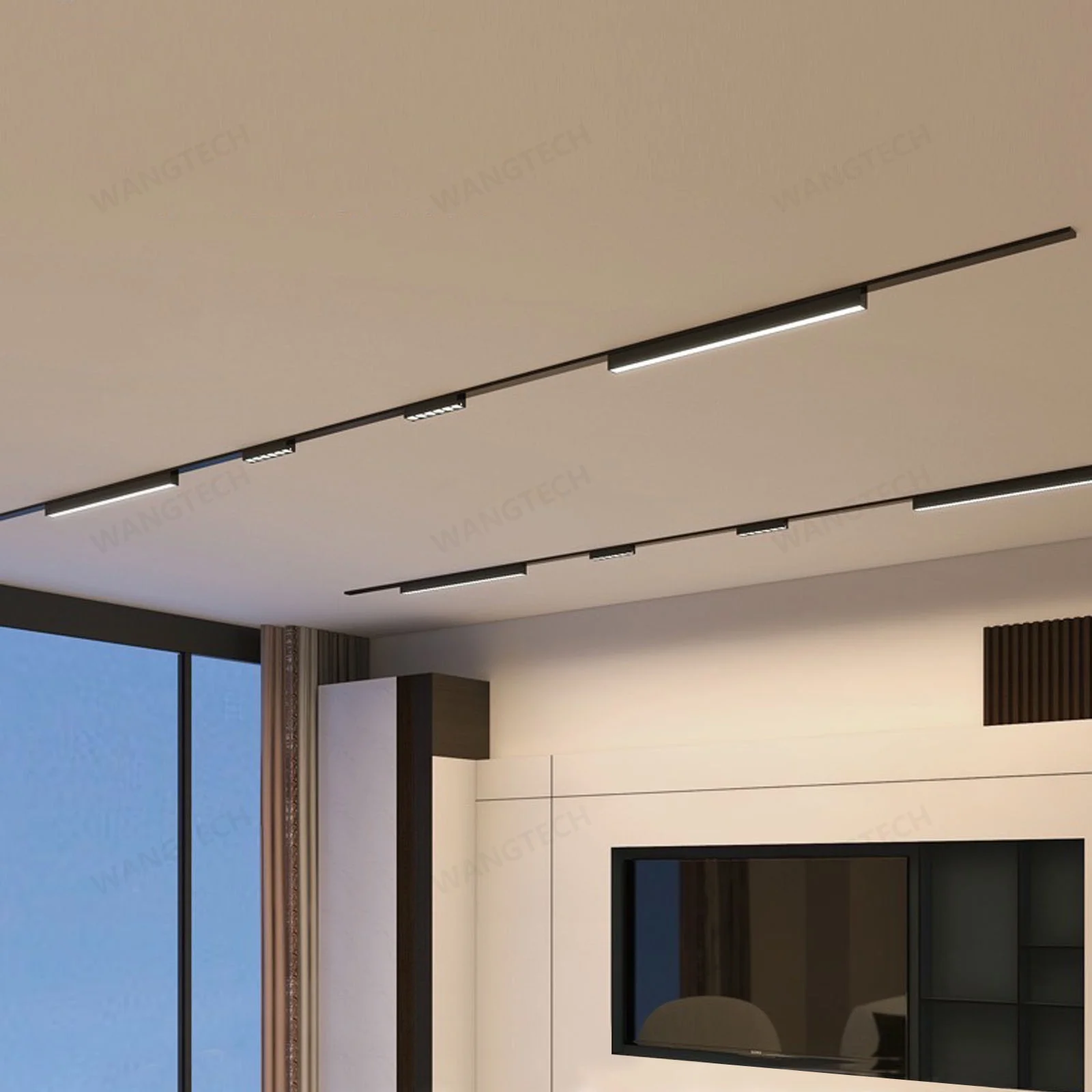 T26 Magnetic Track Light Surface Mount Ceiling Aluminium Rail LED DC48V Home Flood Grille Spotlight 3CCT-Switchable Black White