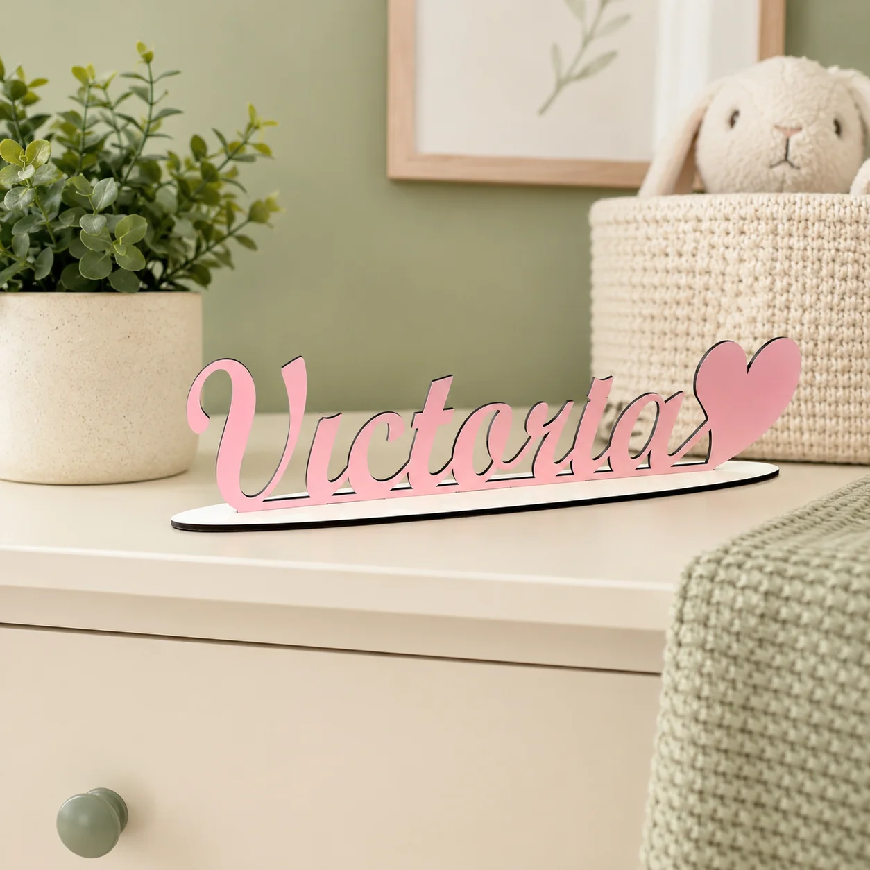 Custom Cursive Name Sign With Heart Wooden Name Plaque,Tabletop Decor, Girls Nursery Bedroom Ornament,Baby Shower Birthday Gift
