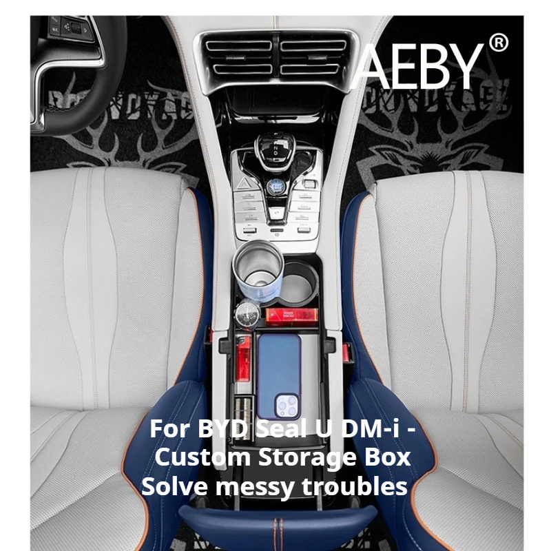 AEBY para BYD Seal U DM-i 2020 2021 2022, caja de almacenamiento para consola central de coche, portavasos, bandeja organizadora, accesorios interiores antipolvo