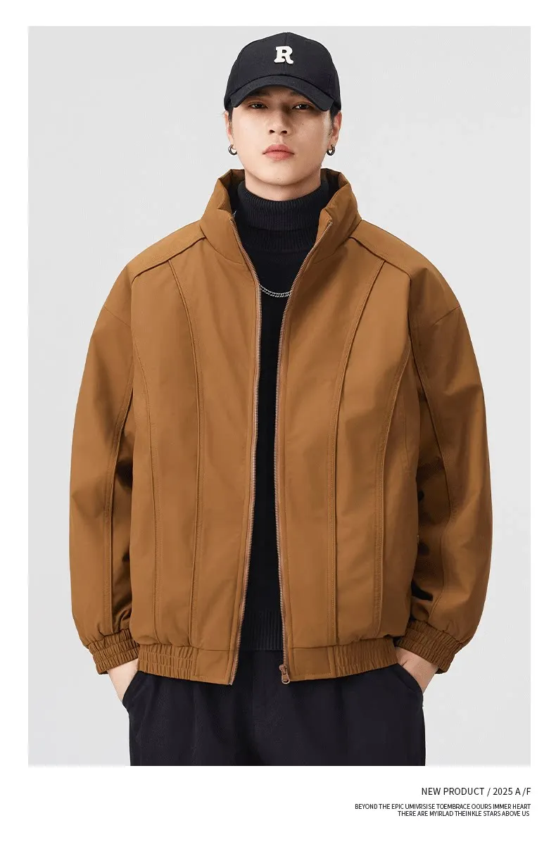 DUKEEN Men's Winter Padded Bomber Jacket Stand Collar Windproof Casual Coat Loose Fit Warm Streetwear Jacket