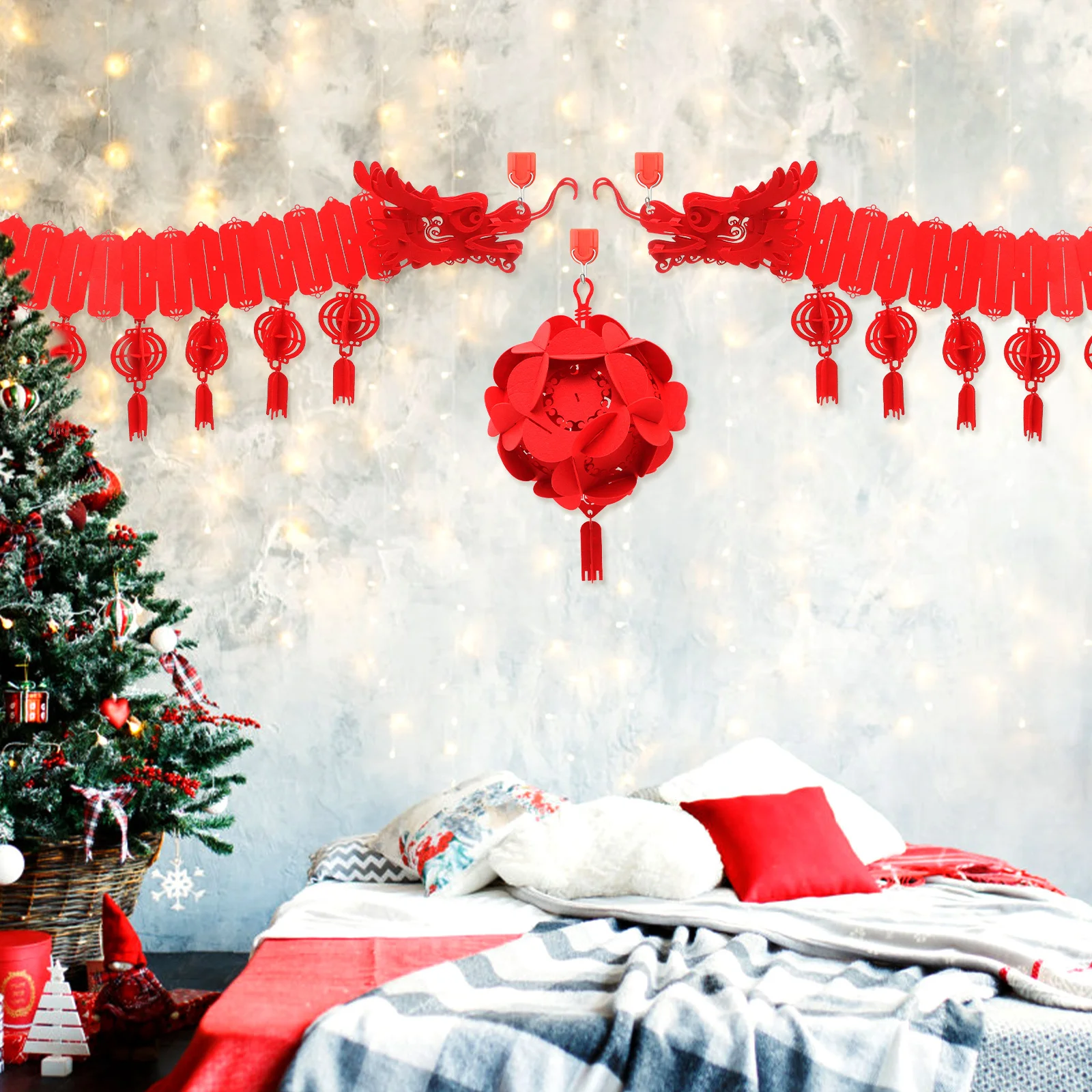1 set di decorazioni da appendere con nappe a forma di drago, ornamento rosso per Capodanno cinese, per finestre, porte, pareti, festival di primavera, decorazioni per feste per interni