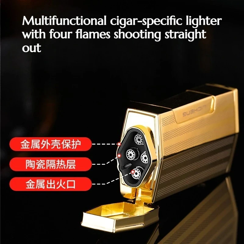 

Multifunctional Cigar Weatherproof Lighter with Four Flame Gas Lighter for Men Business Use Cigarette Accessories