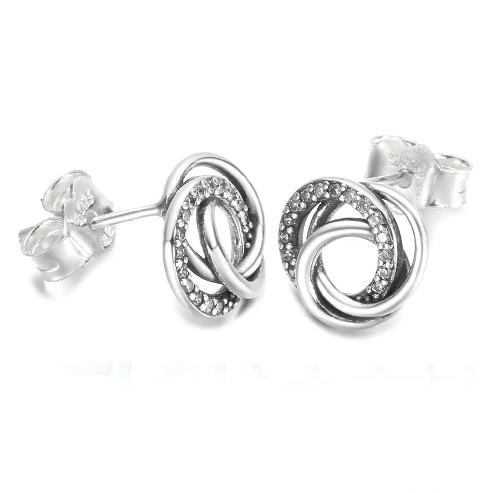 925 Sterling Silver Signature Pavé Logo Circles Family Always Shooting Stars Fashion Stud Earrings For Women Gift DIY Jewelry