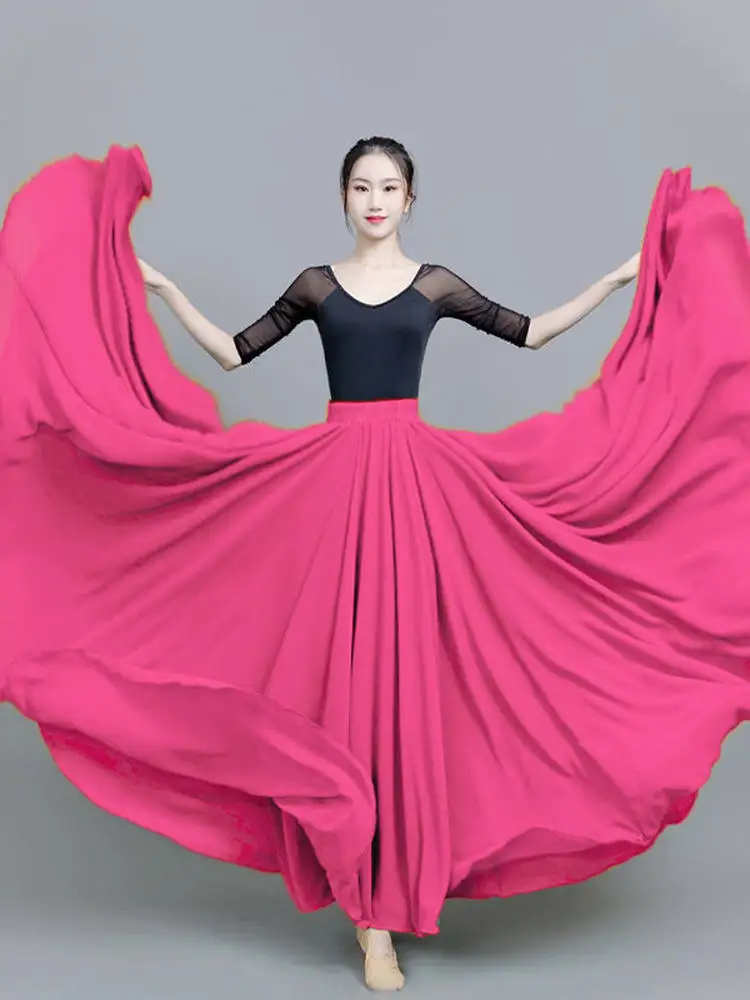 

Double Layer Large Skirt 720 Deee Rotation Chiffon f Skirt National Dance Practice Costume Square Dance Skirt Ensemble