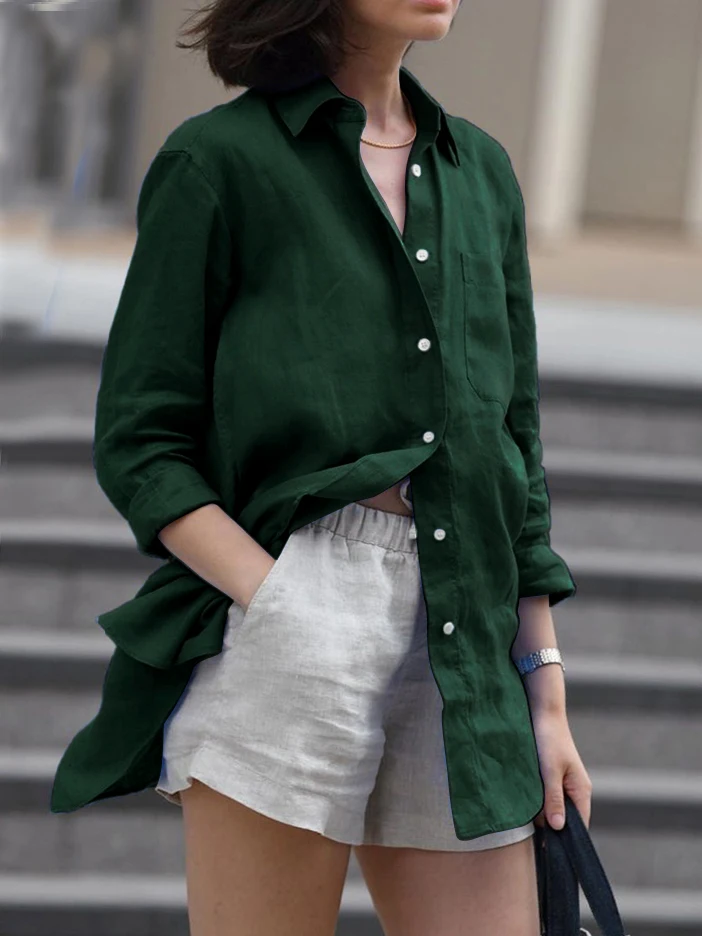 Camicia tinta unita alla moda da donna taglie forti Top autunnale Capispalla versatile Abbigliamento formale da donna