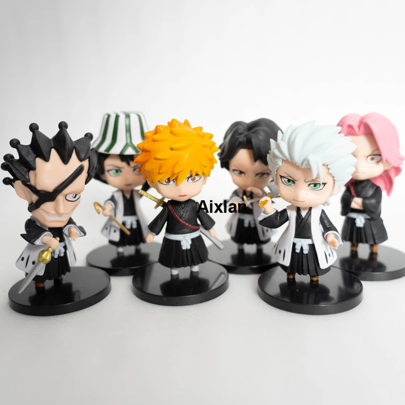 6pcs BLEACH Anime Figure Zaraki Kenpachi Hitsugaya Toushirou Urahara Kisuke Aizen Sousuke Kusajishi Yachiru PVC Action Figure