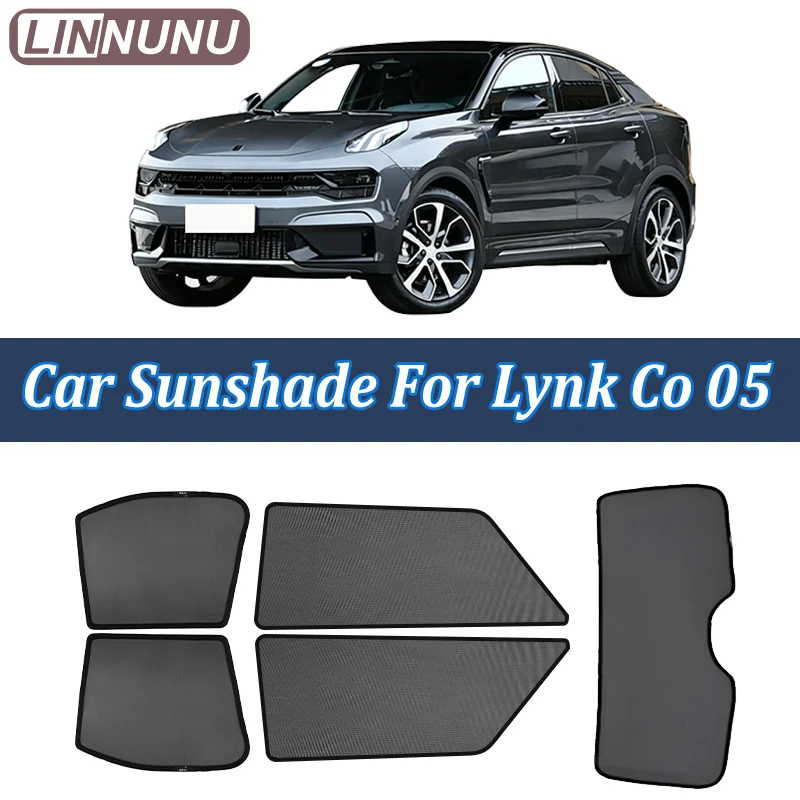 

LINNUNU Magnetic Car Window Sunshade For Lynk co 05 Breathable Mesh Curtain Anti-UV Heat Insulation Privacy Protection Accessory