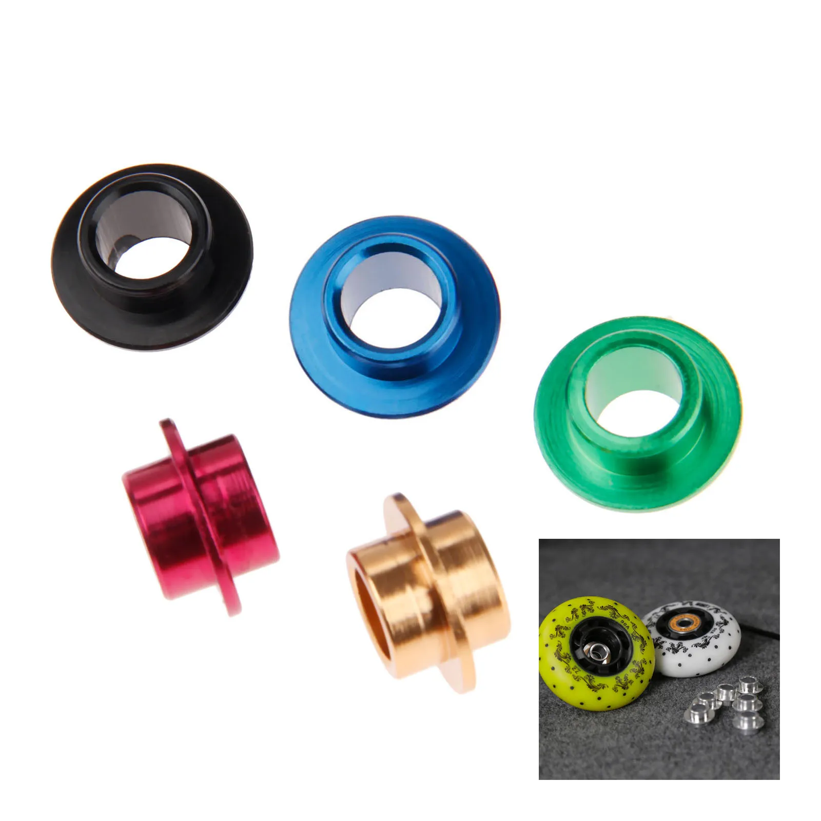 8 Pcs Aluminium Alloy Sports Bearing Spacer Bushing Skateboard Scooter Roller Inline Skate Wheel Inner Diameter 8mm 5 Color