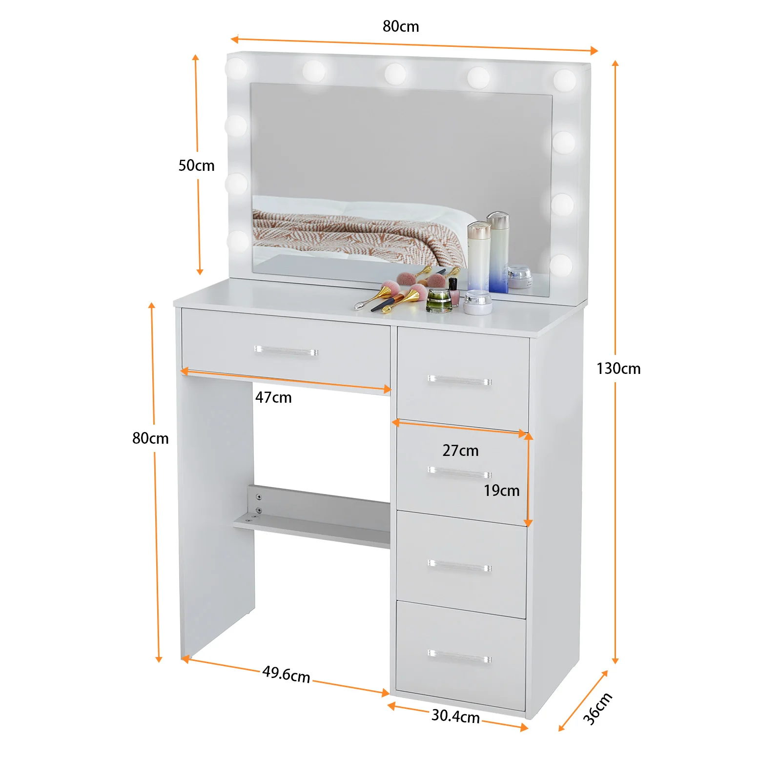 طاولة زينة للفتيات مع 11 لمبة LED مضاءة بمرآة للمكياج في الولايات المتحدة الأمريكية #6