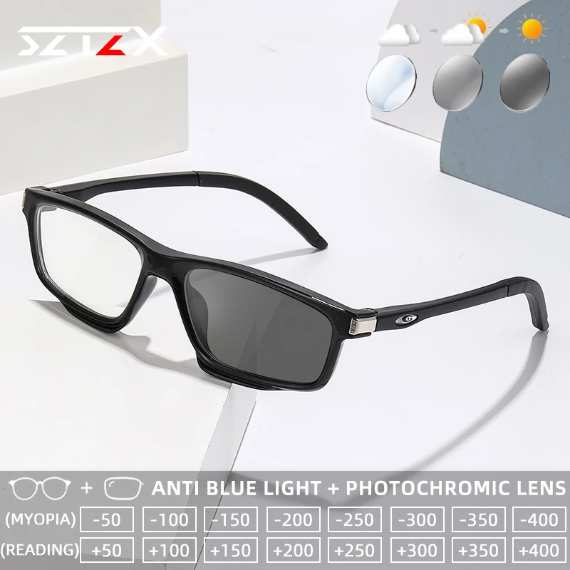 

SZTZX Lightweight Sporty Comfortable Photochromic Blue Light Blocking For Basketball Progressive Prescription Reading Glasses