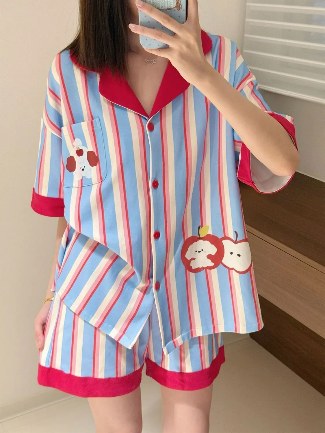 Pijamas de mujer de 2 piezas Y2K, pantalones cortos de manga corta, ropa de dormir de verano, pijama Kawaii, ropa de dormir a rayas, ropa para el hogar, productos nuevos