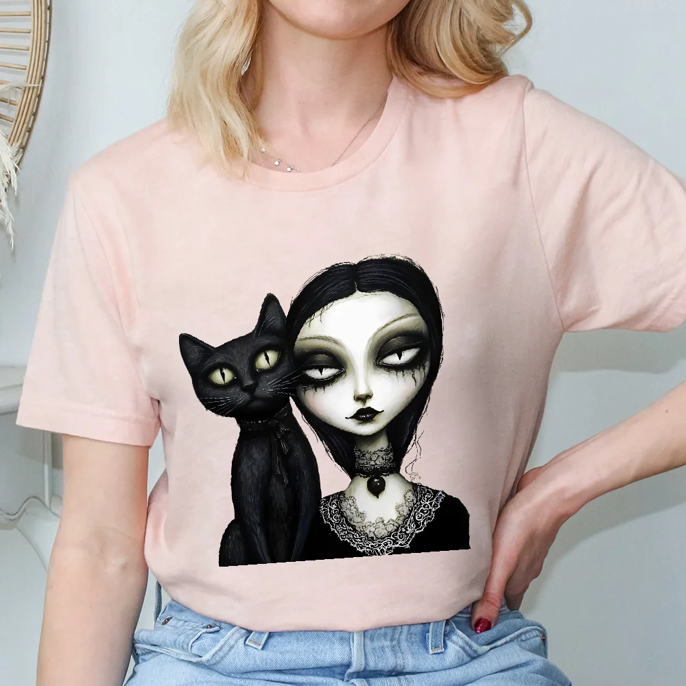 

Y2K Футболка Женская Oversized Alien Stage Gothic Horror Puppet Black Kitten Top Cotton Summer Tee 2025 Хит
