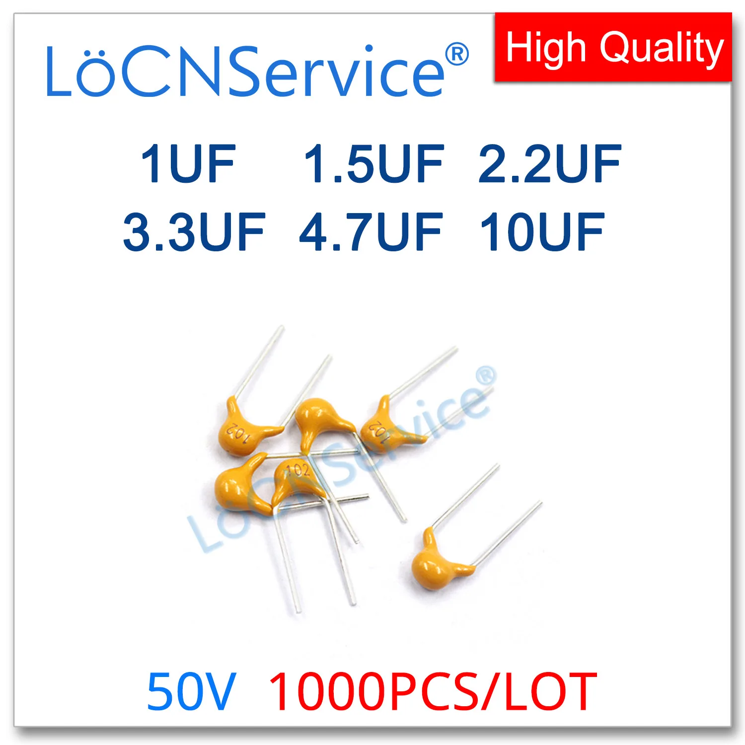 LoCNService 50V 1000PCS Monolithic Ceramic Capacitor 1UF 1.5UF 2.2UF 3.3UF 4.7UF 10UF High Quality P=5.08mm 105 155 225 335 106