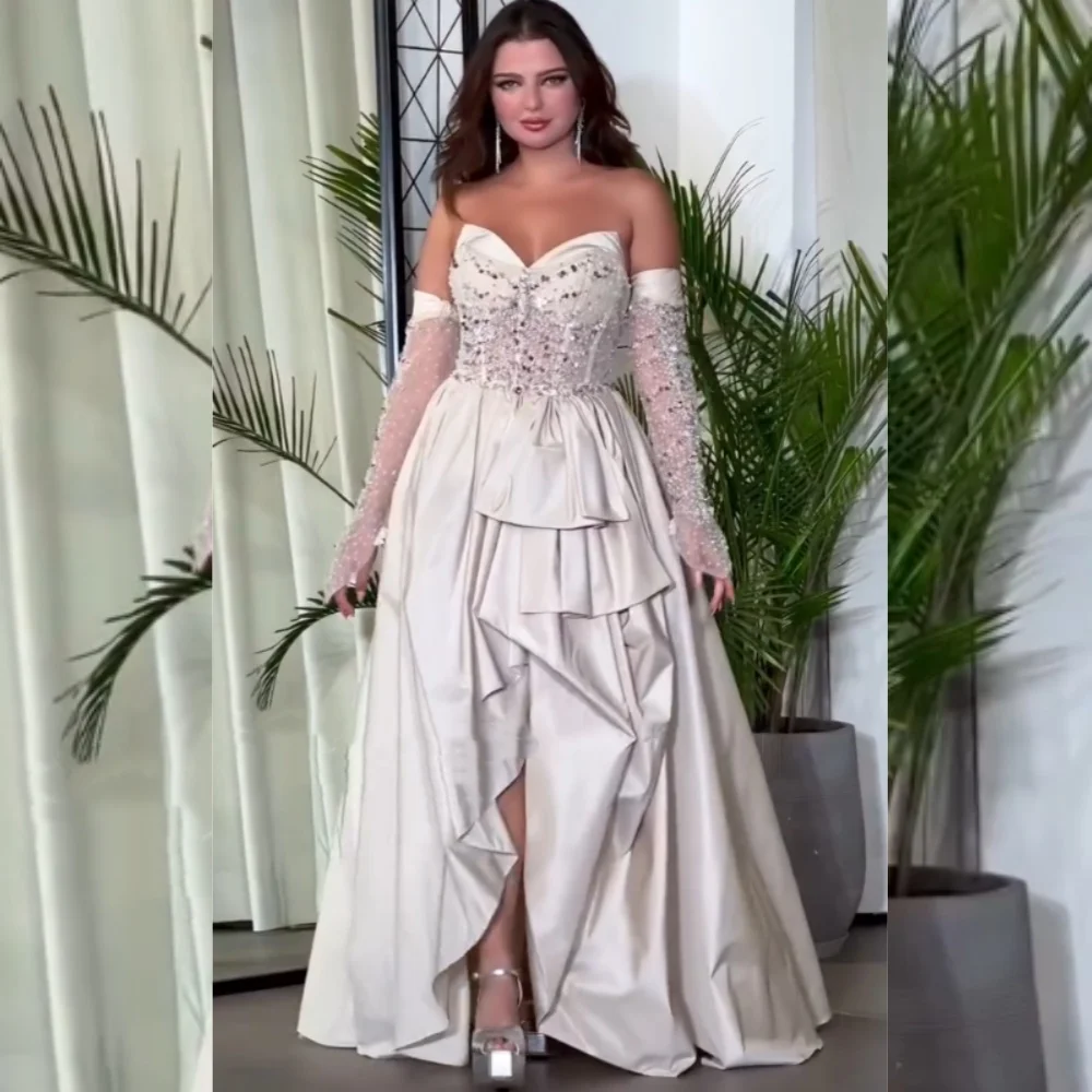 

Customized Modern Style Charmeuse Sequined Pleat A-line Sweetheart Long Dresses Bespoke Occasion Sparkle