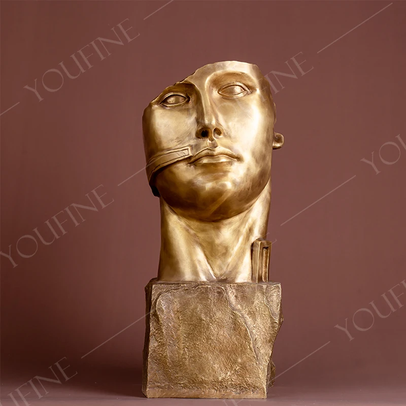 58cm Bronze Bust Statue Abstract Modern Art Bronze Face Sculpture For Home Decor Large Bronze Casting Ornament Crafts Gift