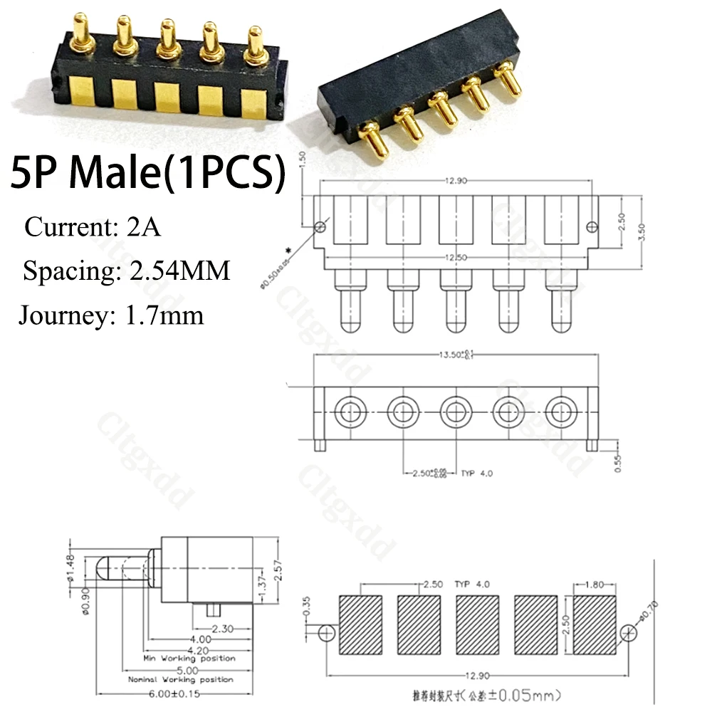 Männlicher & Weiblicher Seitlich Montierter Pogo-Pin-Steckverbinder 2P 3P 4P 5P SMD Federkontakt-Ladebuchse für Smartwatches/Elektronische Geräte – Detail 18