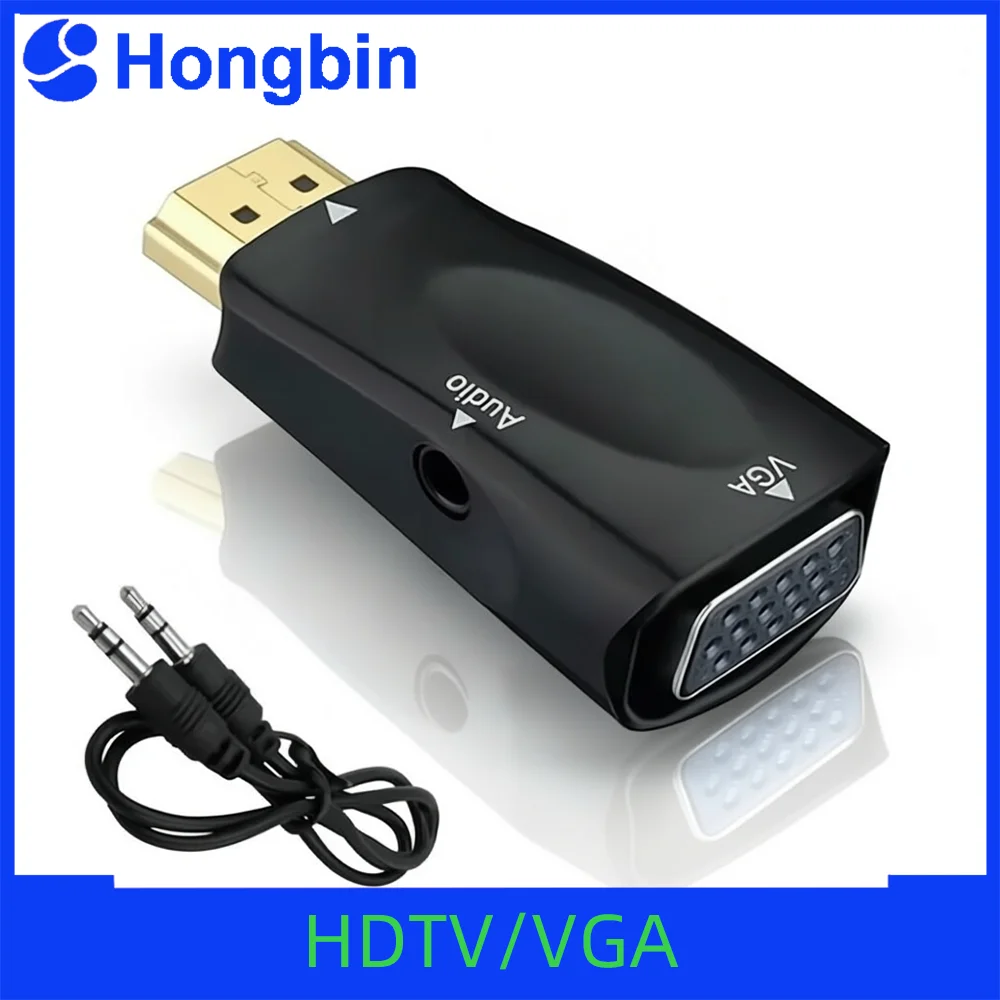 HDMI-Compatible to VGA Adapter, Support 1080P Full HD, With 3.5mm Cable, 3.5 AUX Jack, for HDTV, Monitor, Projector, PC Computer