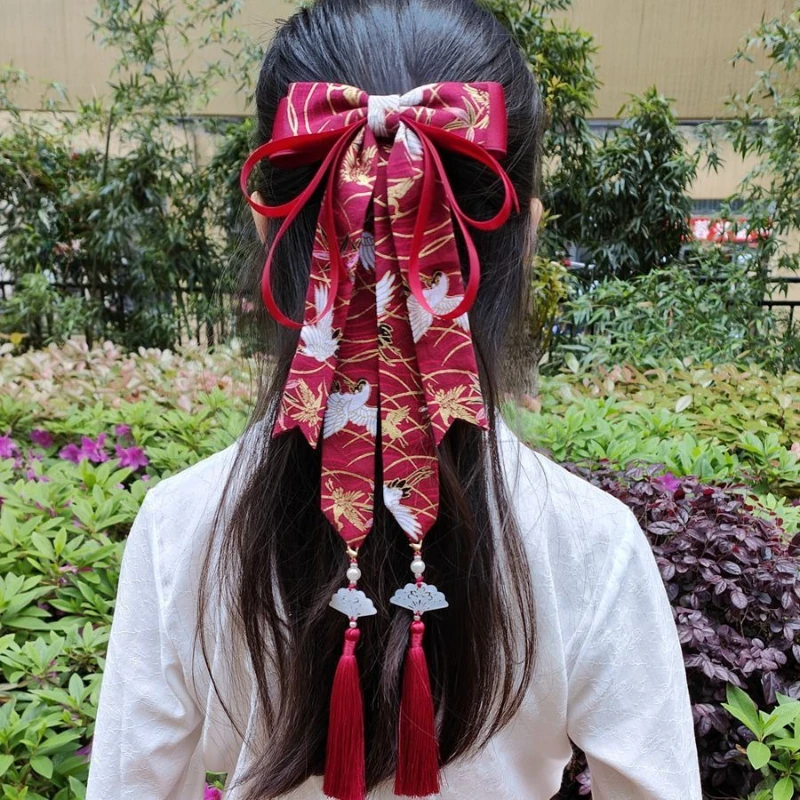 

1pc Ancient Style Hanfu Headwear Large Butterfly Bow Hair Clip Long RibbonChinese Style Clothing Accessories