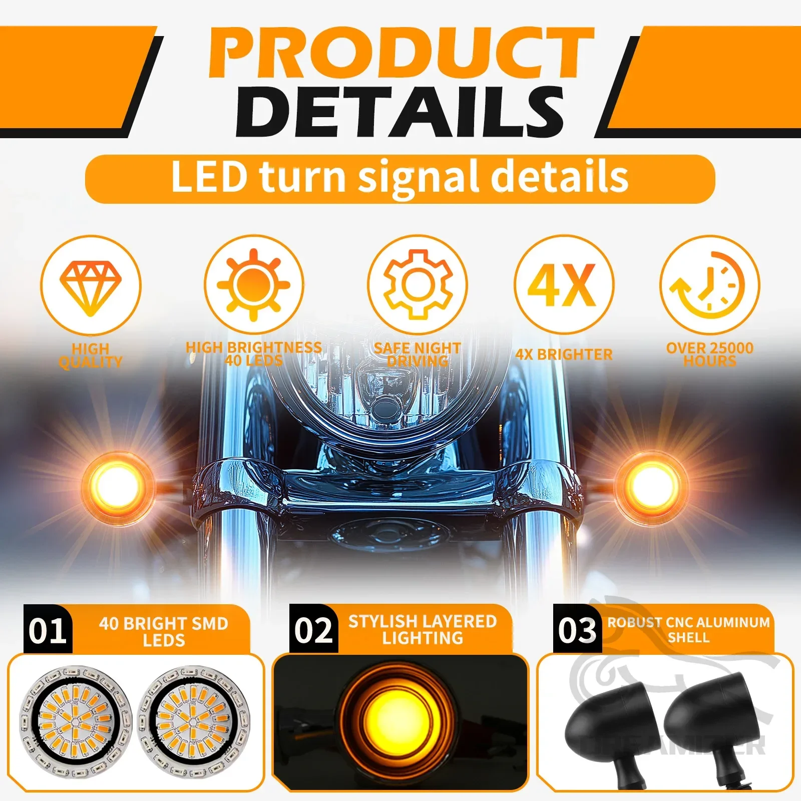 

2Pcs/set Motorcycle LED Brake Light Amber and Red Turn Signal Tail Light Indicator Warning Signal Bulbs Lamps Motor Accessories