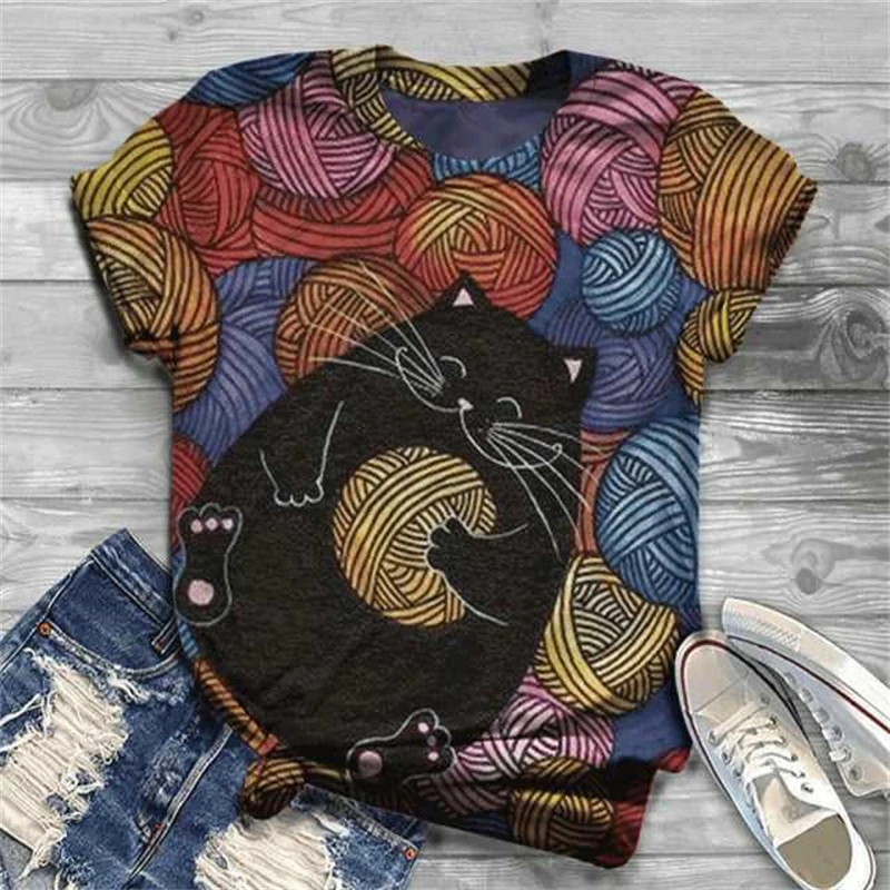 3D Printed Lovely Cat T Shirts For Women Casual Clothing Short Sleeve Tops Tshirts Streetwear Loose Oversized Breathable Tees