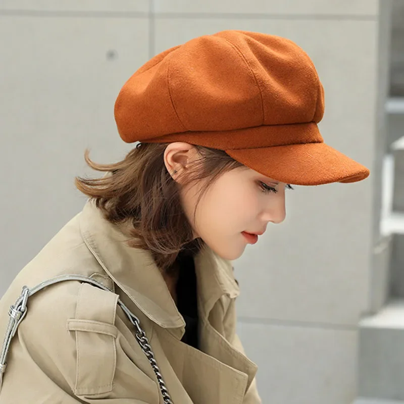 Chapeau octogonal en laine pour femme, casquettes Newboy pour filles, matériau pur, mode d'hiver