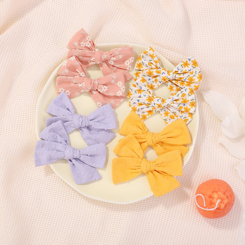 2pcs Girls Print Bows Hairpins Hair Bows Corduroy Safe Hair Clips Barrettes for Baby Infants Toddlers Baby Hair Accessories Gift