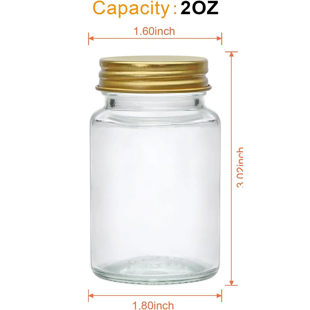 2oz Glass Shot Mini Bottles,Mini Glass Honey jars with Golden Lids,Metal Bees Decoration, Suitable for Herb, Liquid,Ginger,Sauce