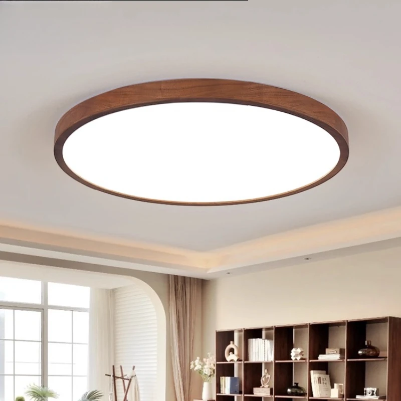 

Modern LED Ceiling Lights Circular Ultrathin Wooden Grain Walnut Bedroom Restaurant Living Room Indoor Home Decor Hanging Lamps