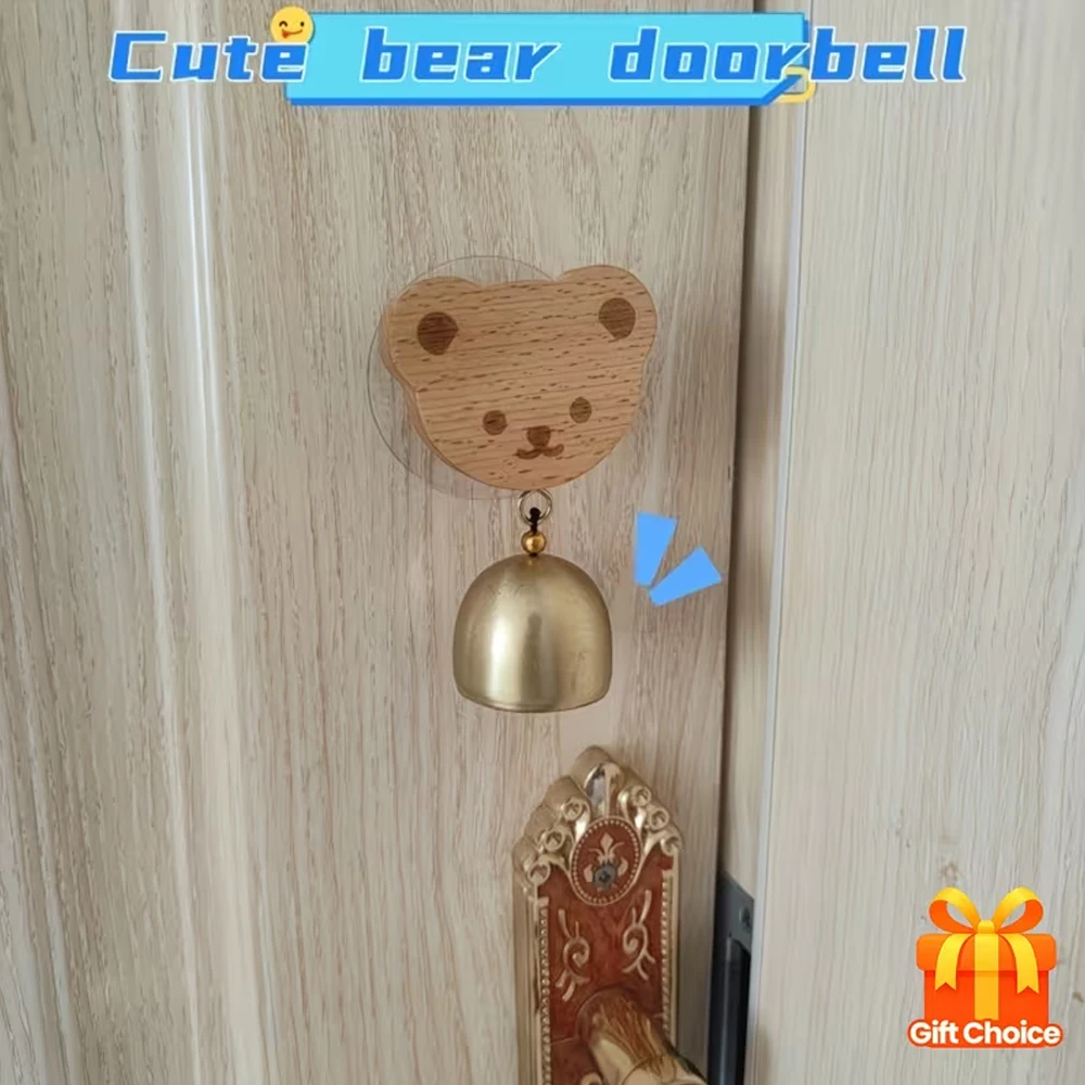 1 Piece, Cute Bear Doorbell, Wooden Doorbell, Cheerful Small Doorbell, Manual Door Chime, Fun Home Decor, Rustic Wood Aesthetics, Natural Oak Finish, Solid Wood Construction