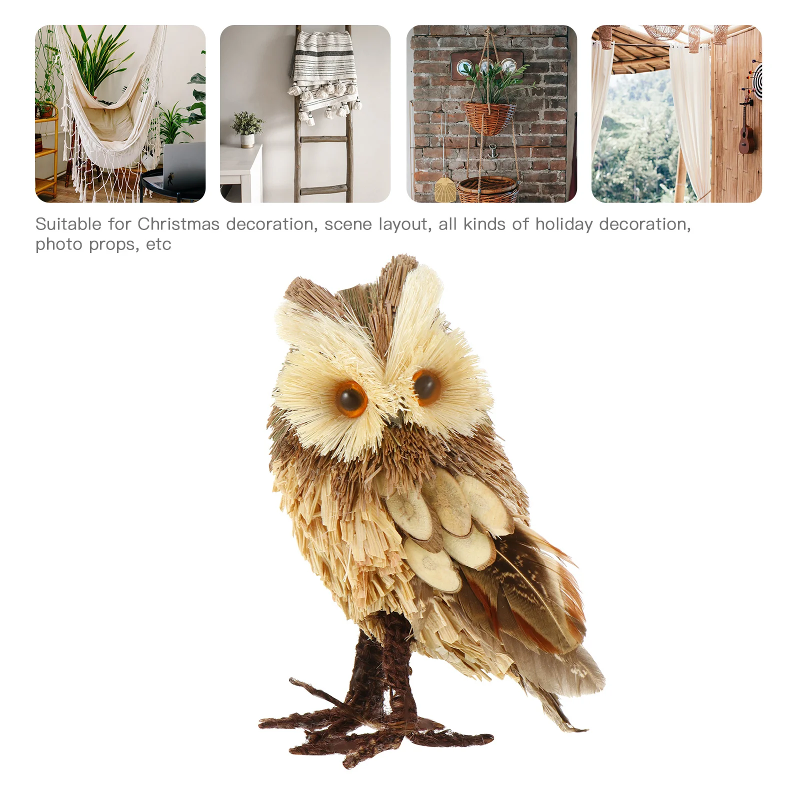 Owl Ornament Practical Decoration Straw Woven Figure Home Autumn Distortion-resistant Interesting Model