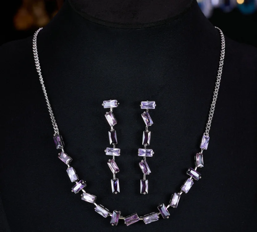 Luxury Gradient Zircon Necklace And Earrings Set Fashion Two-Piece Banquet Jewelry Accessories LYT056