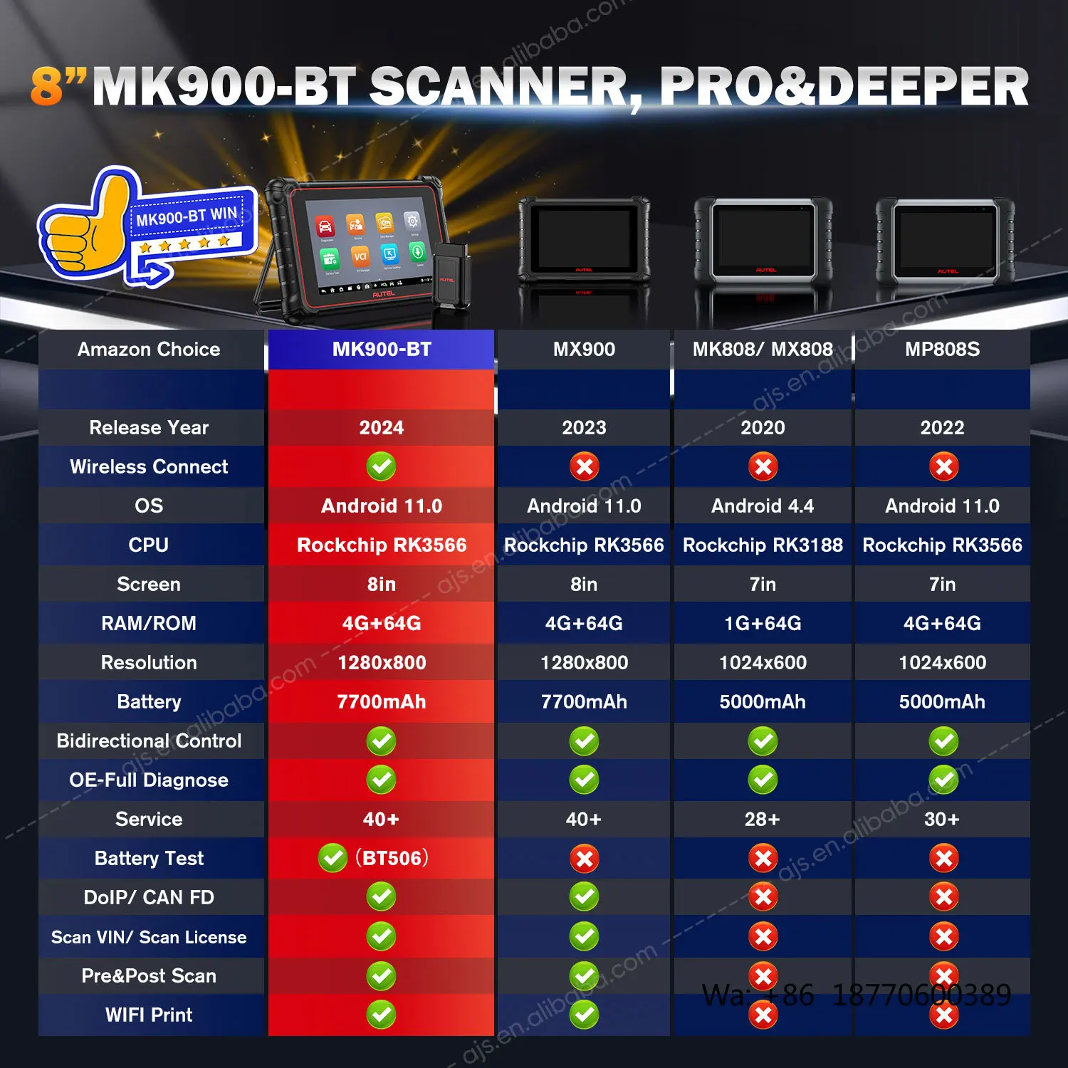 Autel MaxiCOM MK900 BT Car Diagnostic Tool MK808 MK900BT MK808BT Altar MK 808 900 MK900-BT Vehicle Auto Full System OBD2 Scanner view 2