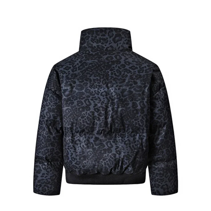 Retro Leopard Print Short Down Cotton-padded New Men's Winter Jackets European American Collar Bread Coats Outerwear