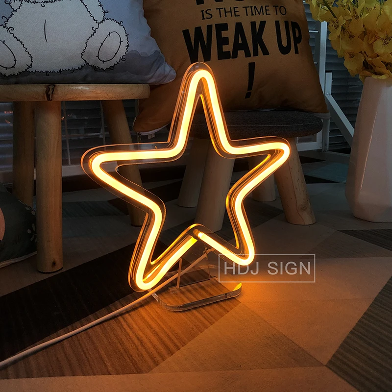 Star Shape Neon Light Sign Led Night Light Kid\'s Bedroom Home Cafe Store Atmosphere Neon Light Desk Table Lamps